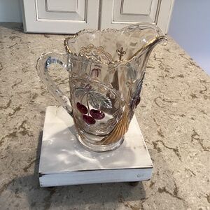 Vintage LG Wright Cherry & Fan Glass Pitcher